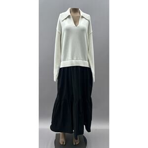 English Factory Ivory and Black Midi Dress